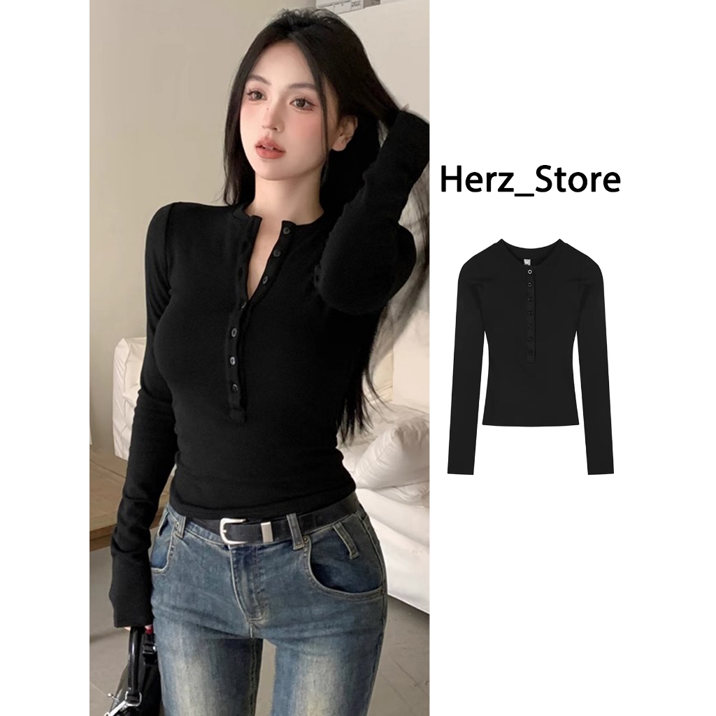 Atasan Slim Fit Lengan Panjang Wanita Hitam Kaos Pelangsing Hot Girl Wanita Elastis Ketat T Shirt Ka
