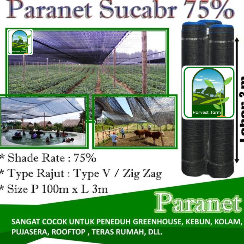 Jaring Paranet 75% Lebar 3 Meter - Shading Net 75% - Paranet 1 Roll - Jaring Hitam