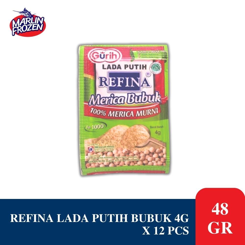 

Merica Putih Bubuk Refina 4 Gr / Refina Lada Putih Bubuk Isi 12 Pcs