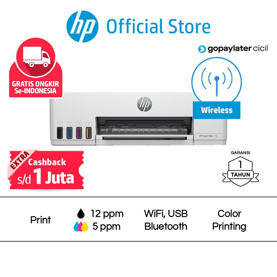 Printer HP Smart Tank 210 Print Kertas A4 Cetak Murah Color Warna - Smart Tank 210