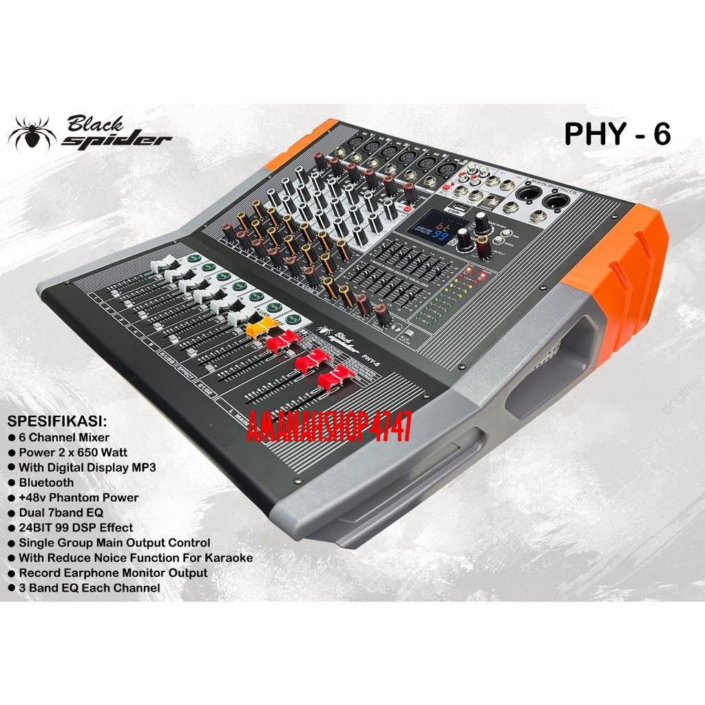 POWER MIXER BLACK SPIDER PHY6 PHY 6 PHY-6 6 CHANNEL 650W X2 ORIGINAL
