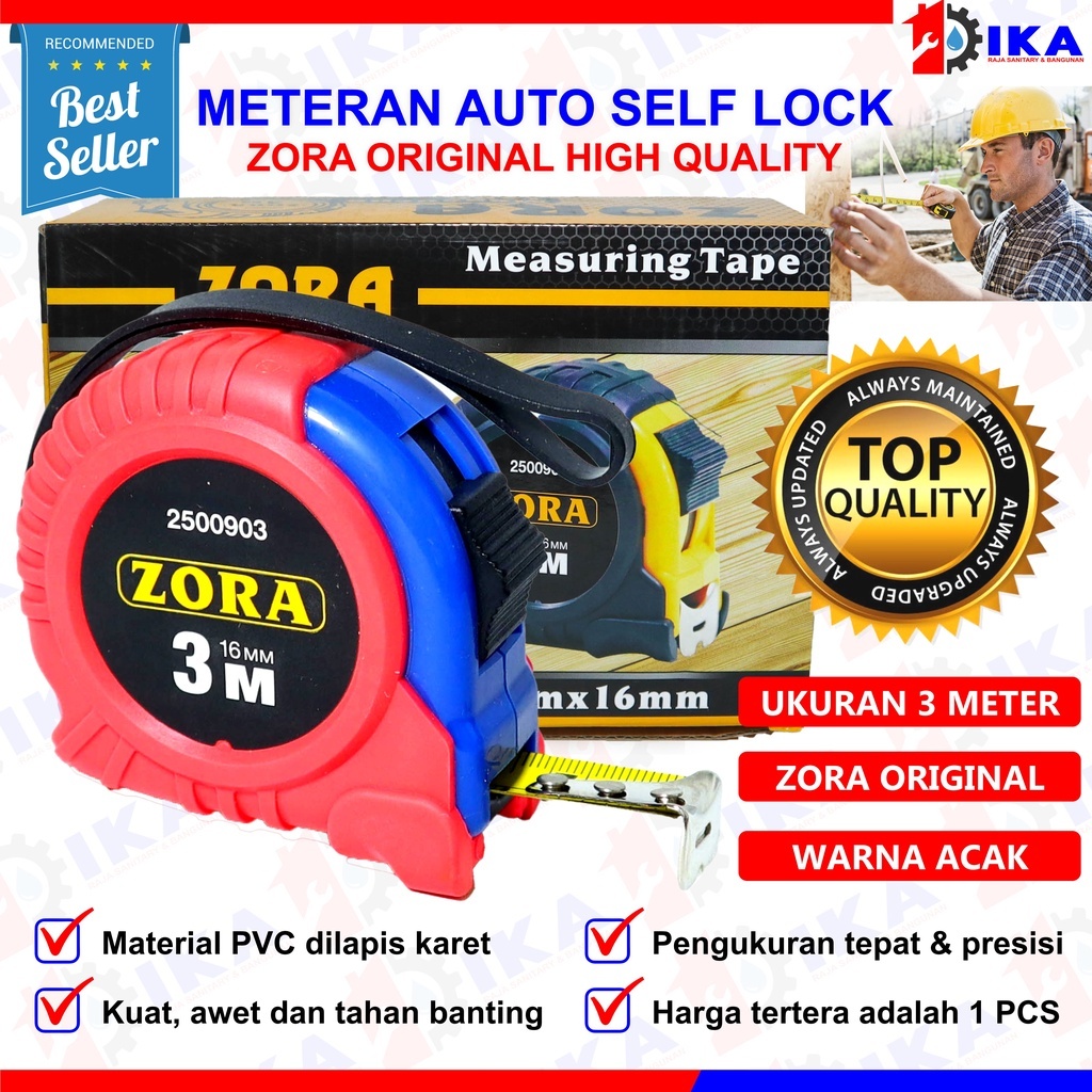 METERAN 3M TUKANG BANGUNAN ROLL ORIGINAL ZORA GAGANG KARET HIGH QUALITY