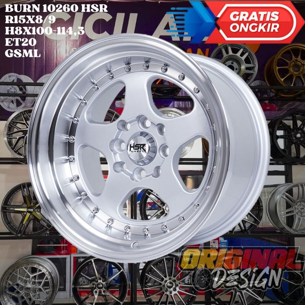 Velg Mobil Ring 15 CELONG HSR BURN R15 LEBAR 8/9 BAUT 4 ET20 SML MURAH