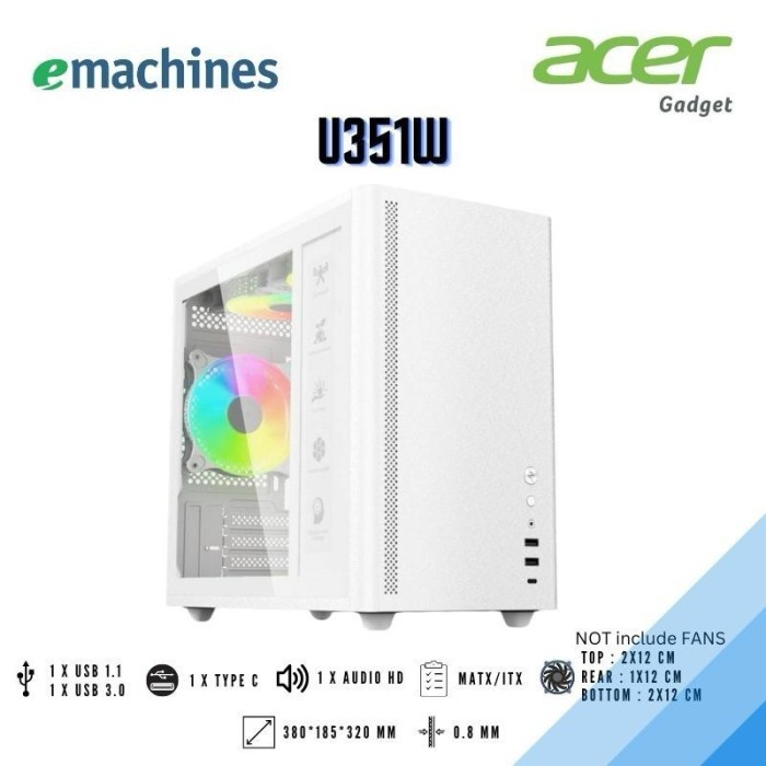 Casing komputer case pc Acer U351 b/w tempered glass