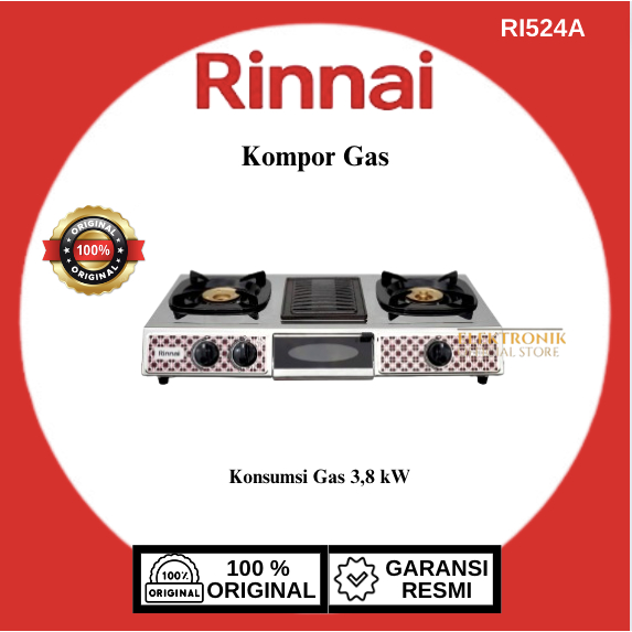 RINNAI KOMPOR GAS RI524A GRILL PAN/ RI-524A/RI 524A/KOMPOR GAS GRILL/ KOMPOR GAS 2 TUNGKU MURAH/KOMP