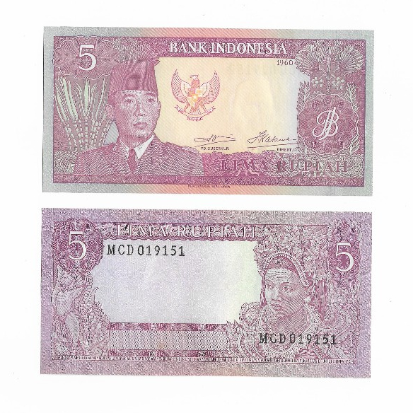 Uang kuno Indonesia 5 Rupiah 1960 Seri Soekarno UNC