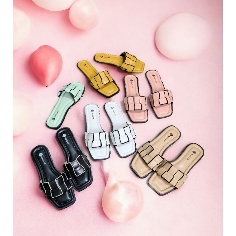 "Macati" Sandal Flat Cewek Trendy Hits 2024 / Sendal Lebaran Wanita Korean Style Sandal Murah Wanita