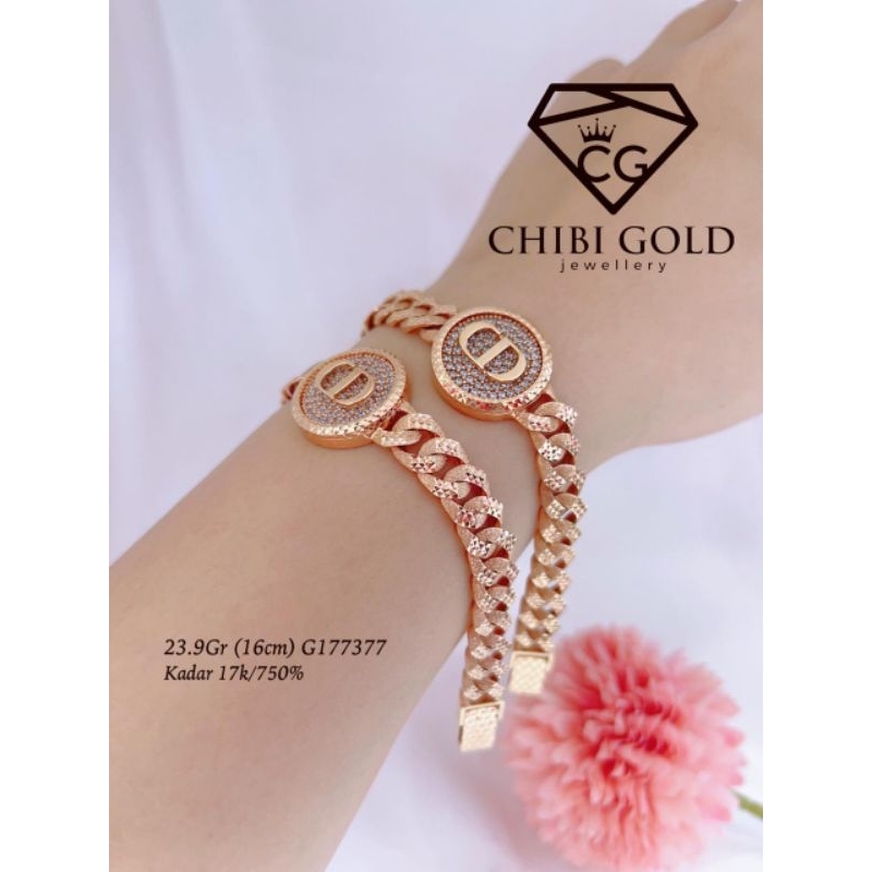 CHIBI GOLD - Gelang tangan sisik naga CD emas 750 kadar 17k - Chibigold