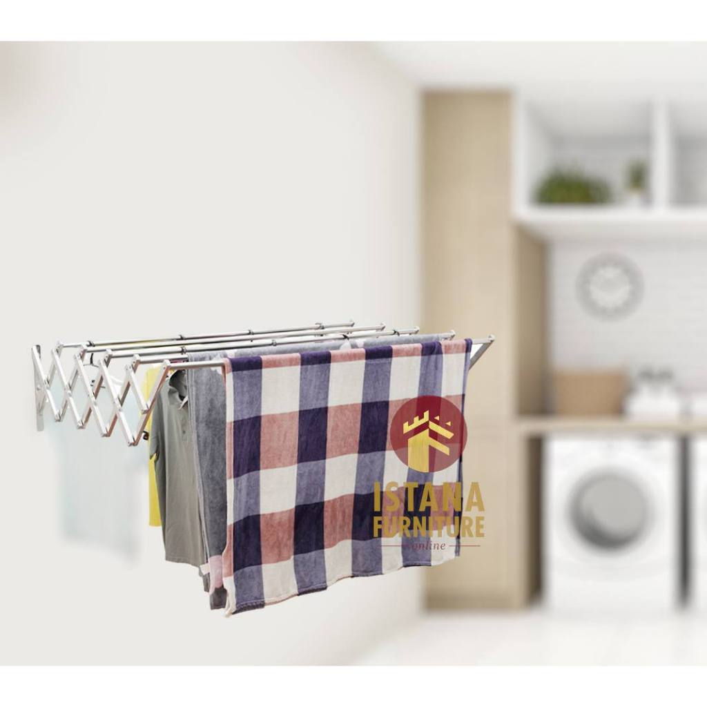 PROMO JEMURAN DINDING STAINLESS / JEMURAN LIPAT TARIK 5 TIANG KUAT KOKOH TEBAL WALL DRYING HANGER FR