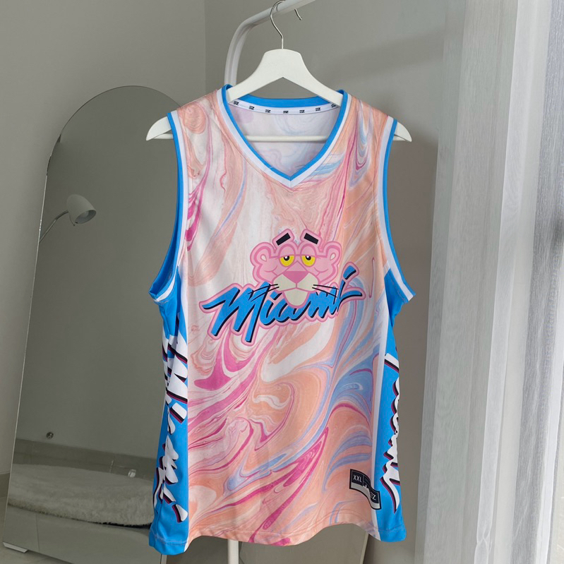 JERSEY BASKET MIAMI PINK PANTHER BEACH PINK 3 CUSTOM MOTIF SWINGMAN