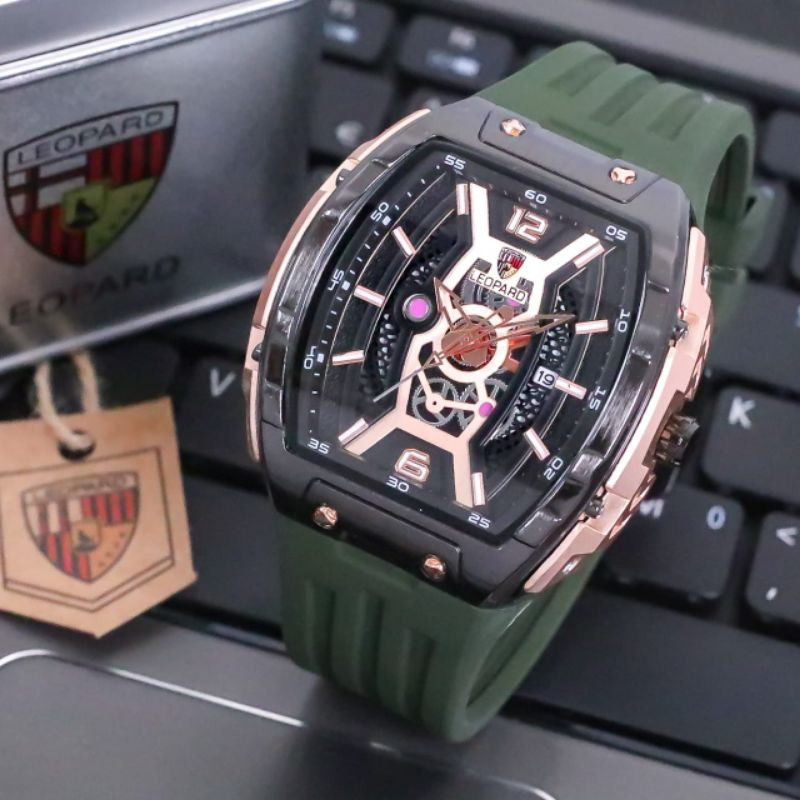 Jam Tangan Pria Sport Leopard 8831 Original Body Segi Tanggal Aktif Box Exclusive