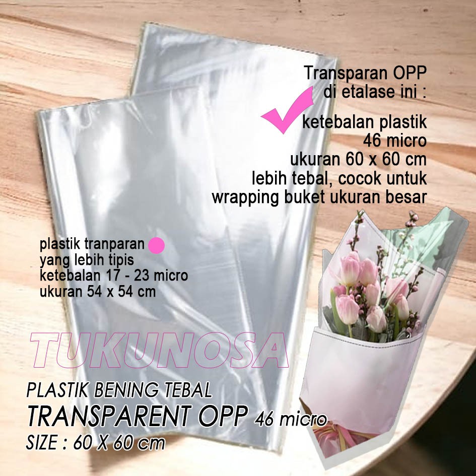 

TRANSPARENT OPP 46 micro PLASTIK BENING BUKET PLASTIK PARCEL HAMPERS FLOWER WRAPPING PAPER KERTAS BUKET BUNGA CELLOPHANE