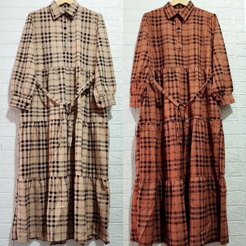 YURI DRESS GAMIS PREMIUM MOTIF KOTAK KOTAK/GAMIS KENINIAN MODEL TERBARU