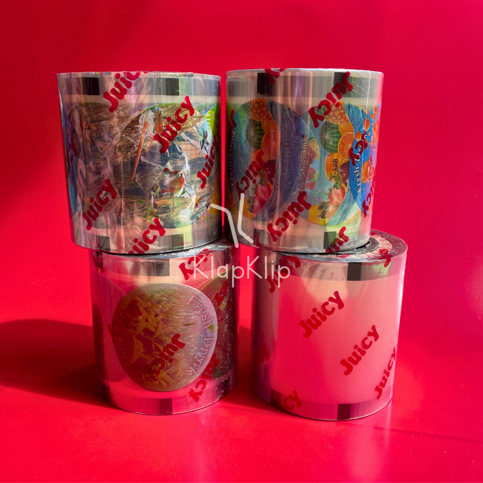 1pc Seal Cup 1000s Merek JUICY Motif dan Polos - Plastik Lid Cup Sealer Motif Kartun Motif Daun Moti