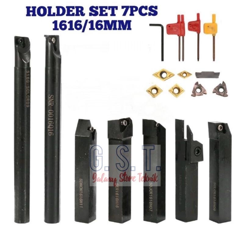 7PCS HOLDER BUBUT PAHAT BUBUT 1616 / 16MM SET INSERT CARBIDE COCOK UTK MESIN BUBUT TYPE CQ6230 & CO6