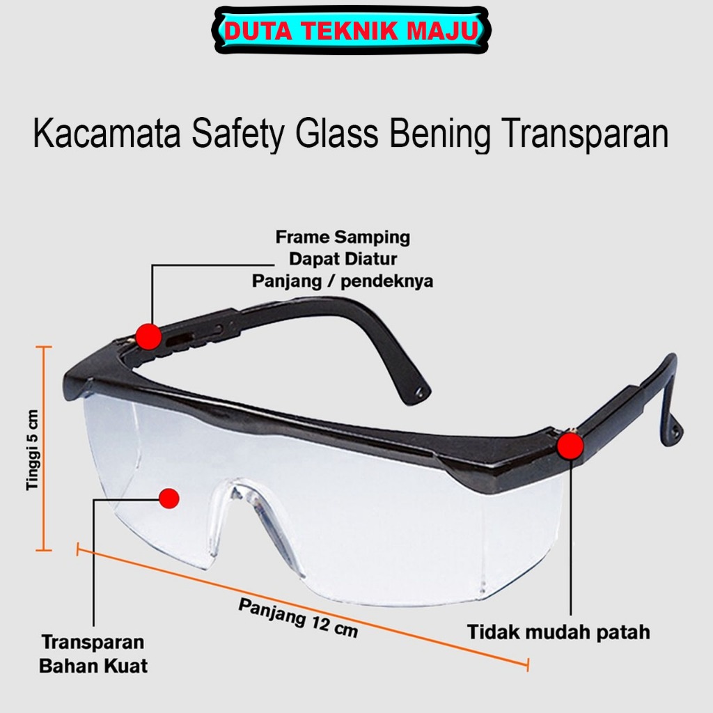 Kacamata Safety Glass Bening Transparan | Kacamata Anti Virus | Anti Debu | Kacamata Tukang