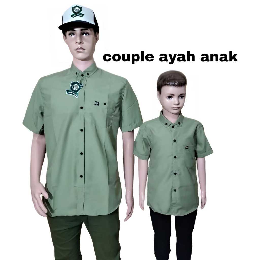 KEMEJA SAGE COUPLE AYAH DAN ANAK WARNA SAGE KEMEJA POLOS COUPLE DEWASA DAN ANAK HIJAU MUDA