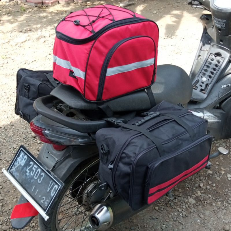 Tas Motor Touring Bonus Rain Cover Side bag motor Tail bag Motor