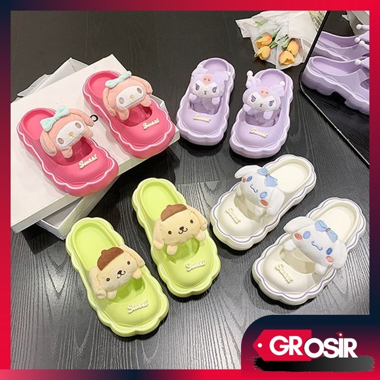 Grosir - S5985 Sandal  EVA Rubber / Sandal Slop Rumahan Bahan Karet Jelly / Sandal Rumahan Motif Bon