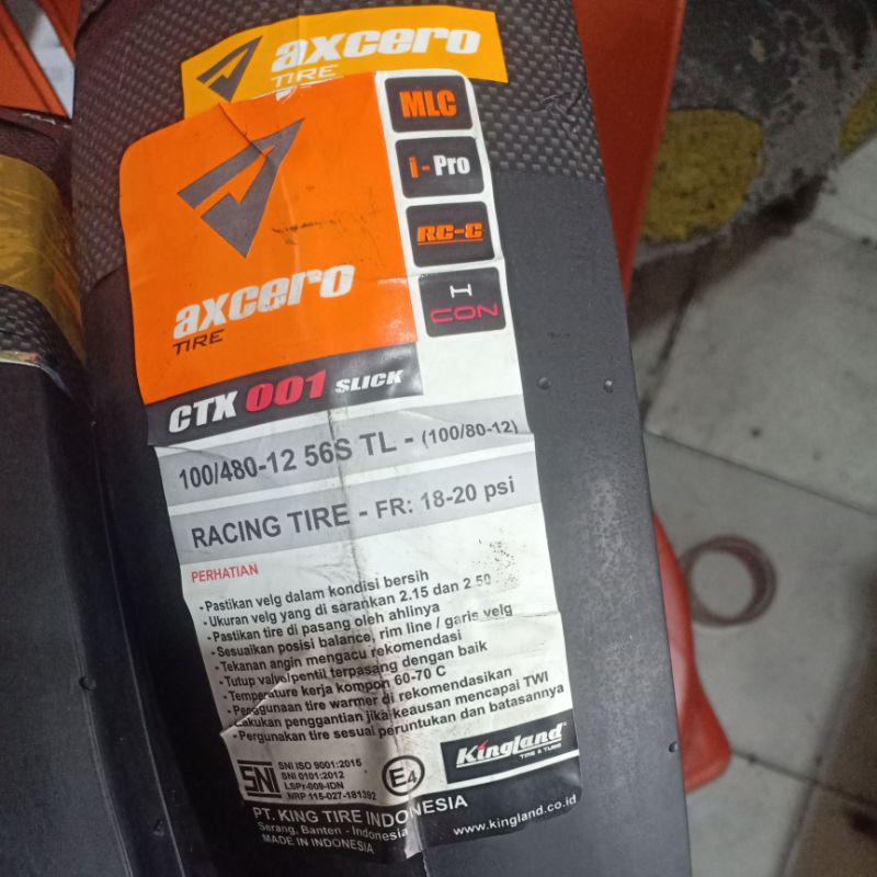 ban kingland axcero ctx-001 slick/botak ring 12 ukuran 100-80/12 soft compound