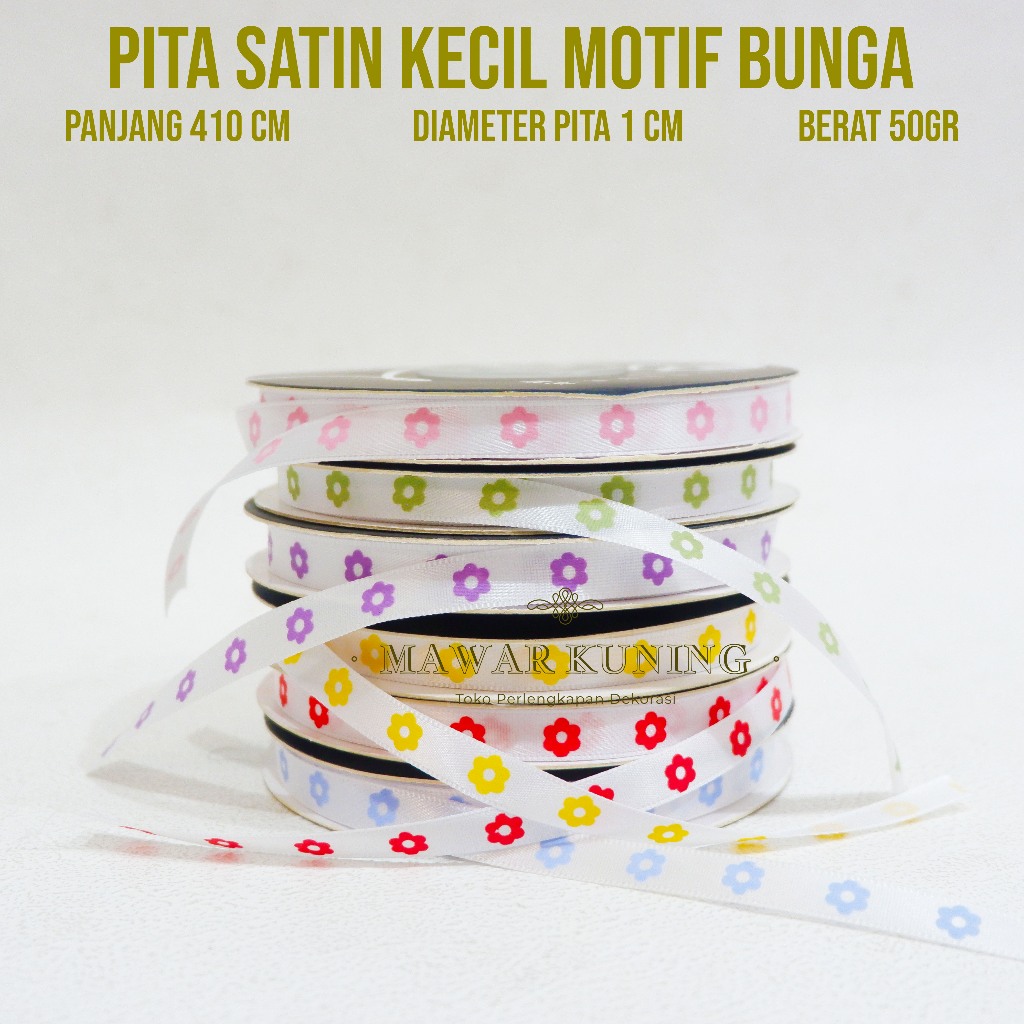 

[ 1 CM X 41 M ] Pita Satin Kecil Motif Bunga / Pita Kado