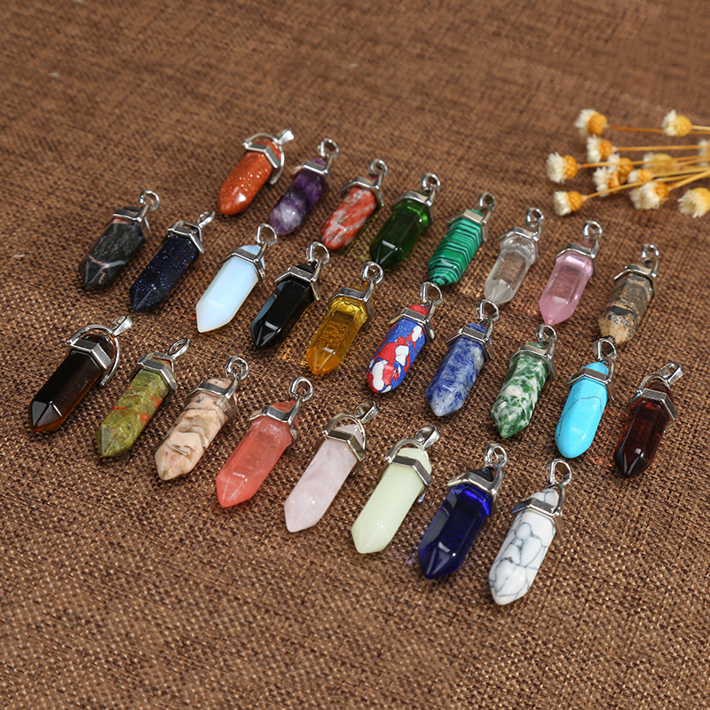 Kalung Batu Kristal Unik Warna Warni - Colourful Hexagonal Crystal Stone Pendant Chain Necklace / Li