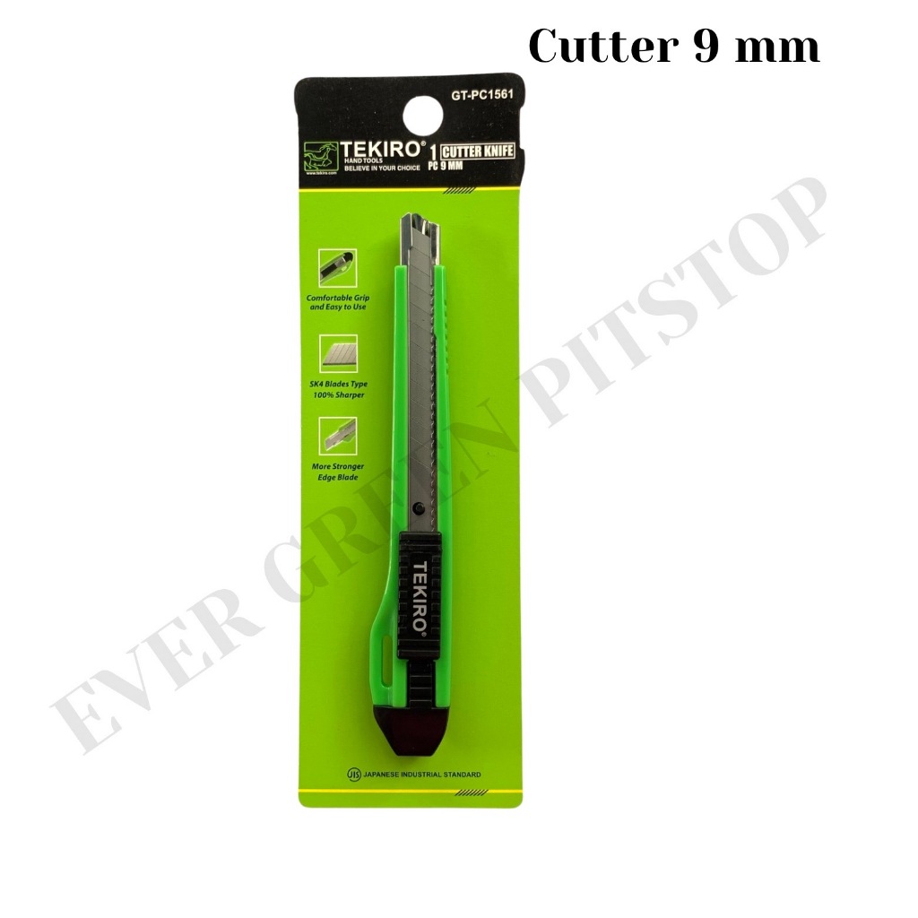 

TEKIRO Cutter Knife 9 mm Auto Lock Mini Kecil Pisau Kater Otomatis Ngunci Hijau
