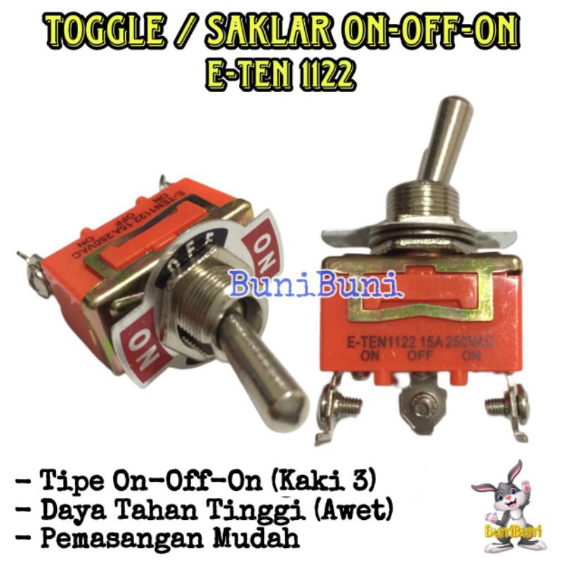TOGGLE ON OFF ON 1122 KAKI 3 / Saklar Switch Togel ON OFF ON 3 Pin Kaki Universal Untuk Motor Mobil