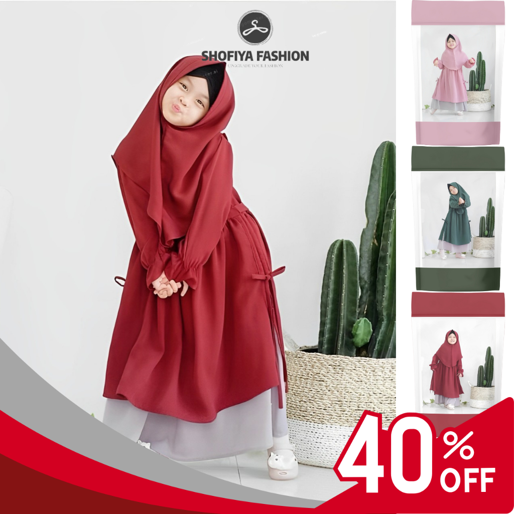 Gamis Anak Gadis Kekinian Hijau Botol Import Lucu Murah Model Terbaru Newborn Set Hijab Nevy Umur 3-