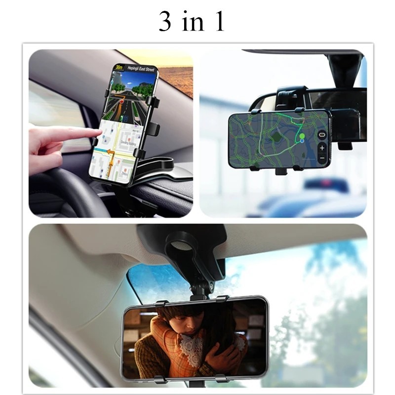 MH - Holder Jepit Kaca Spion Mobil 3in1 Dasboard Holder Mobil Visor D35