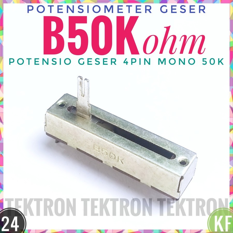 Potentiometer Geser B50K 5cm 4pin Mono B50Kohm 50Kohm Potensio 50mm