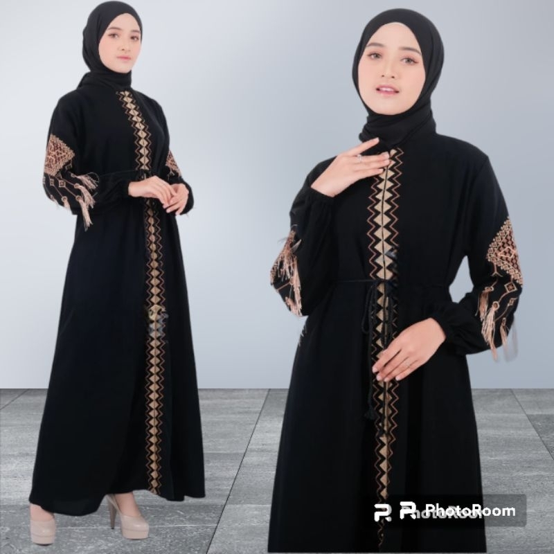 Abaya Polos Basic List Renda Turkey Hitam