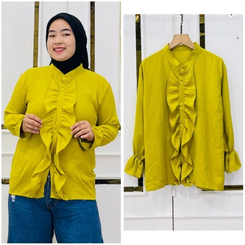 Atasan Crinkle Rempel Dada Lengan Balon / Kemeja Wanita Crinkle Rempel Dada Lengan Balon / Blouse At