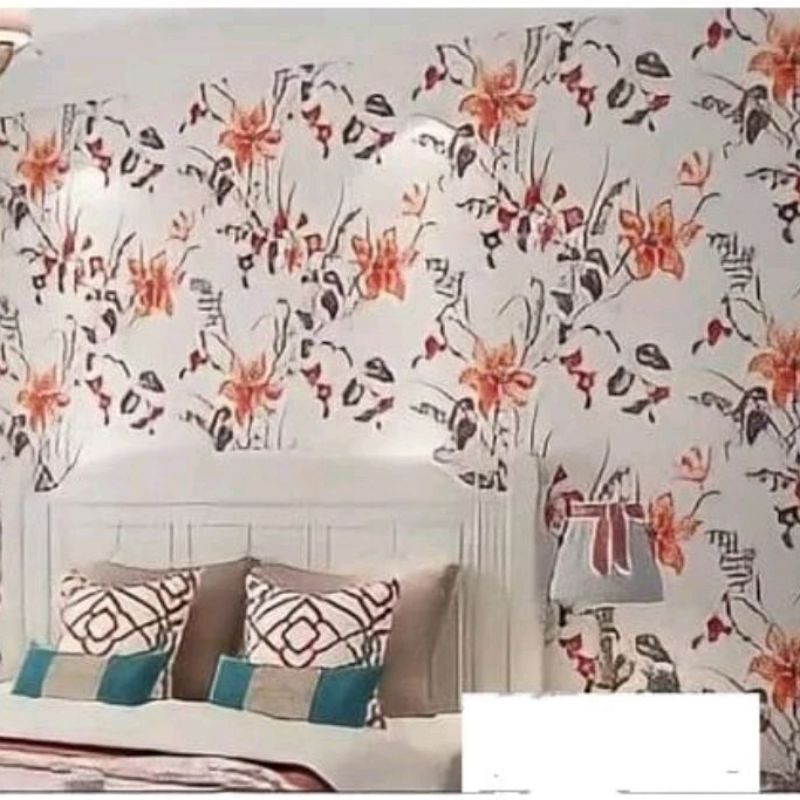 Wallpaper Dinding Linen Foam EMBOSS Roll Motif Bunga Alumunium Foil Wallpaper Sticker Dekorasi Dindi