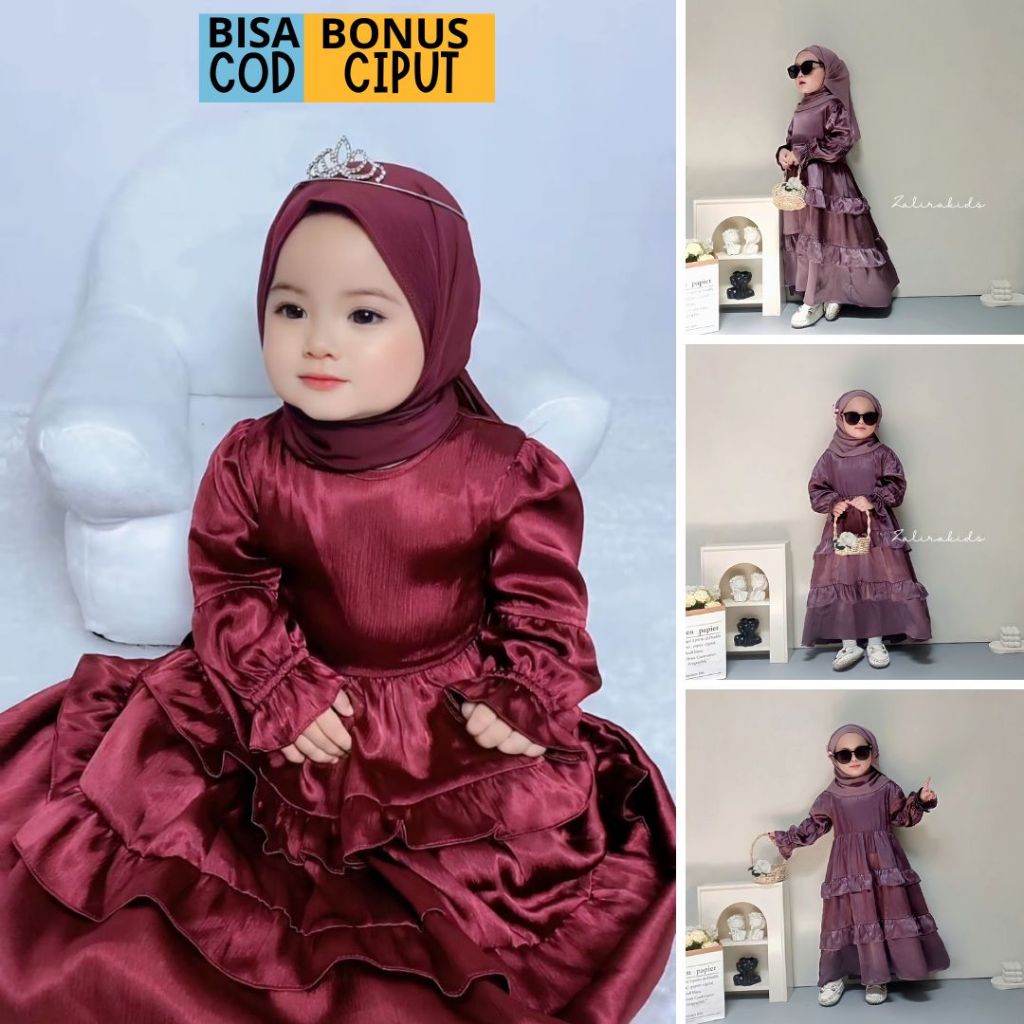 Rabia Dress Gamis Anak Perempuan usia 1 - 5 tahun terbaru Original Zalira Kids / Dress anak set jilbab / gamis lebaran 2024