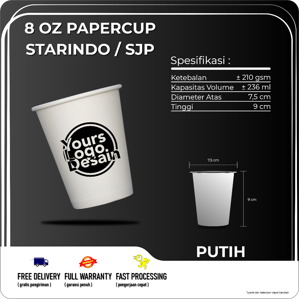 paper cup 8 oz starindo / sjp hot white, cetak cup, sablon cup, cup kopi