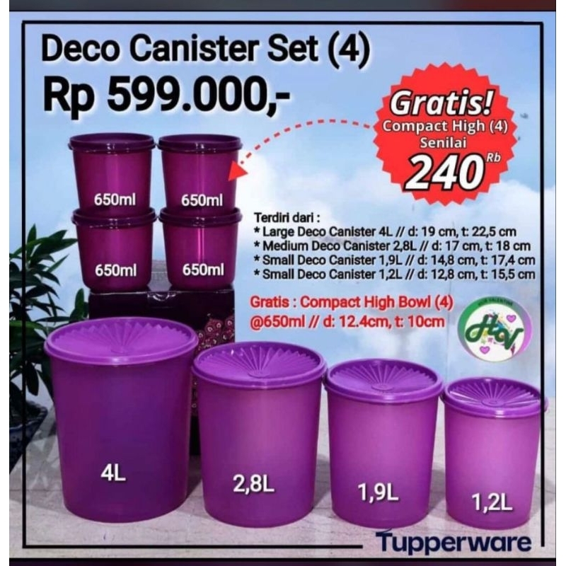 Tupperware Original Promo Deco Canister| Set Toples Ungu Cantik