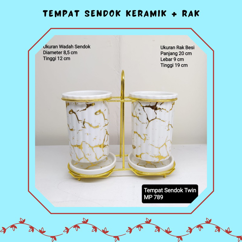Tempat Sendok Garpu Keramik + Rak gold