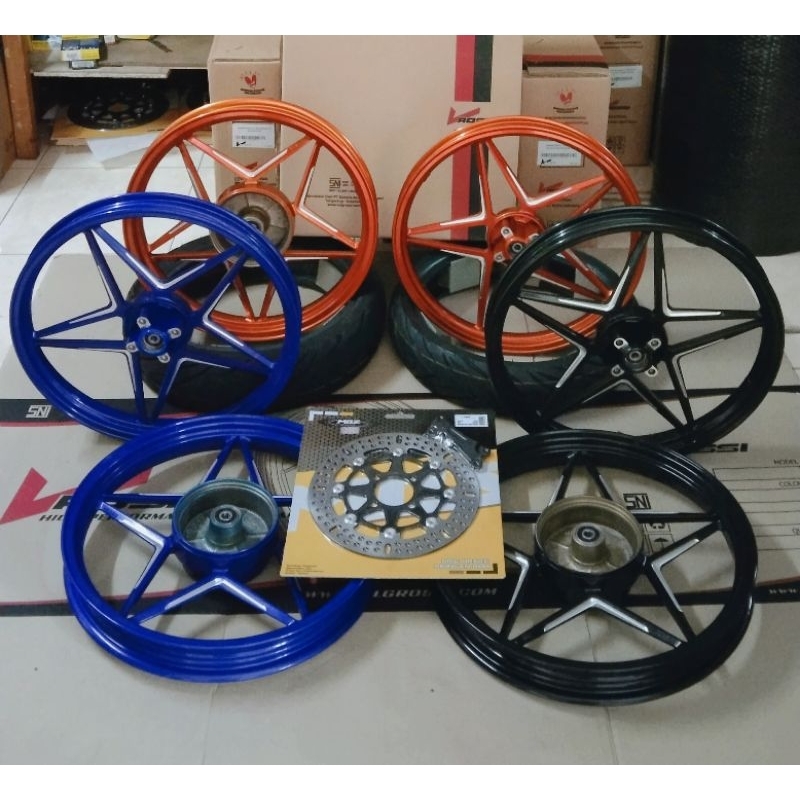 VELG RACING V ROSSI ORBIT BINTANG PLUS BAN DEPAN BELAKANG PLUS CAKRAM 300MM+BREKET VEGA ZR JUPITER Z