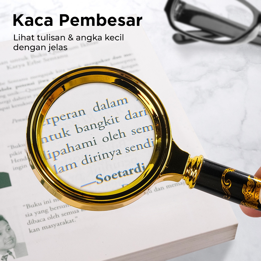 Kaca Pembesar 10X Diameter 60mm Handheld Lup Baca Desain Naga Elegan - Transparent