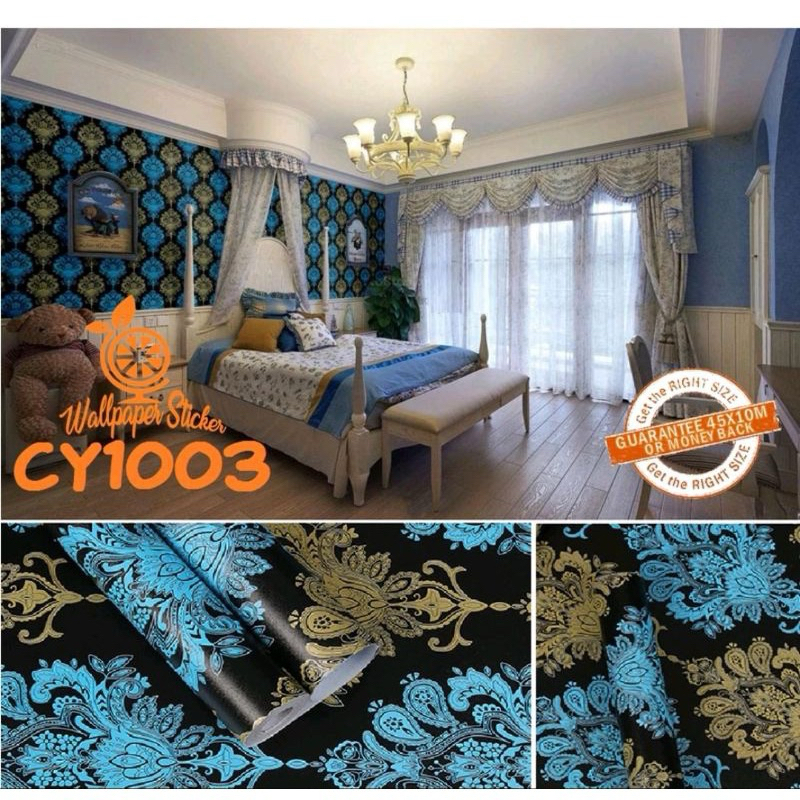 Wallpaper Dinding Ruang Tamu Wallpaper Batik Biru Hitam Wallpaper Aesthetic (BISA COD & INSTANT) Wal