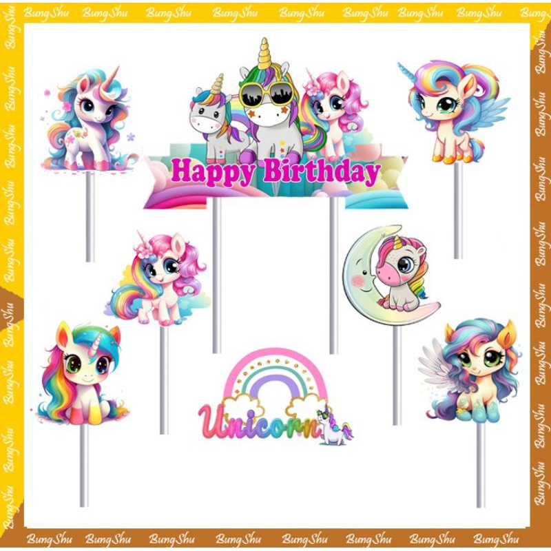 topper kue Unicorn,hiasan kue ulang tahun Unicorn,topper karakter Unicorn