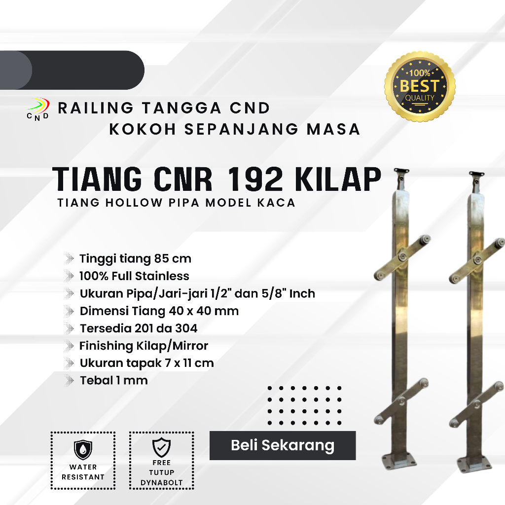 Tiang railing tangga kaca minimalis / Railing kaca stainless kotak / Tiang kaca tempered