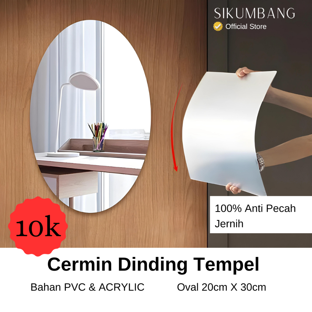 Stiker Cermin Tempel Dinding Kaca Oval Aesthetic Bahan PVC Akrilik Kaca