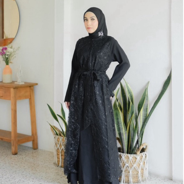 FIORELLYA BY DWEE - BOW TILE DRESS - DRESS HITAM TILE - GAMIS HITAM TILE - ABAYA HITAM TILE - GAMIS 