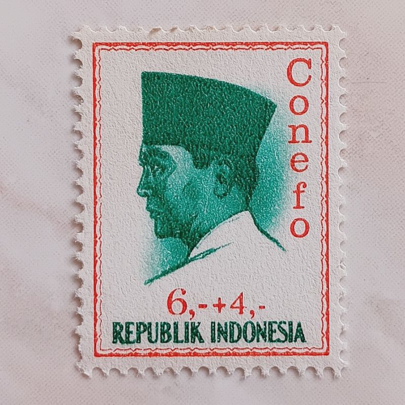 

(AF) Perangko Indonesia 1965 CONEFO (Presiden Soekarno) 6+4 rupaih Mint