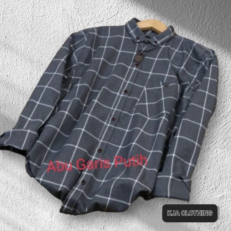 KEMEJA FLANEL PREMIUM ABU GARIS PUTIH M-L-XL flanel pria unisex
