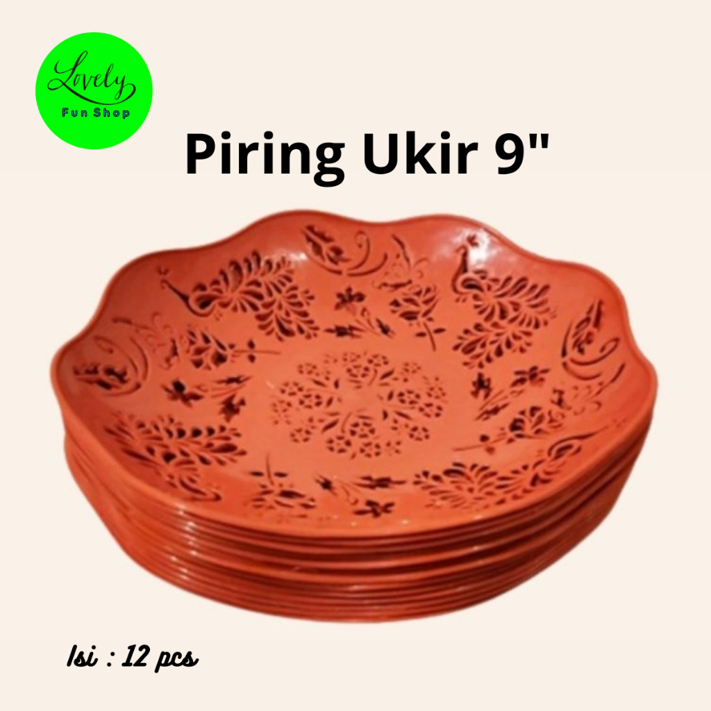 [1 Lusin] Piring Plastik Ukir / Rotan / Lidi / Anyaman / Piring Makan isi 12 pcs