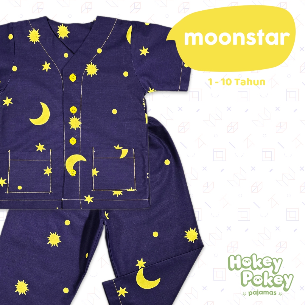 Setelan Baju Tidur Piyama Anak Tanpa Kerah Motif Moonstar
