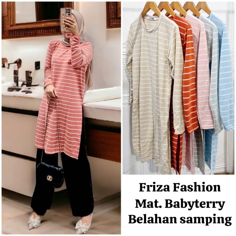 Kaos Tunik Motif Salur Kaos Harian Wanita